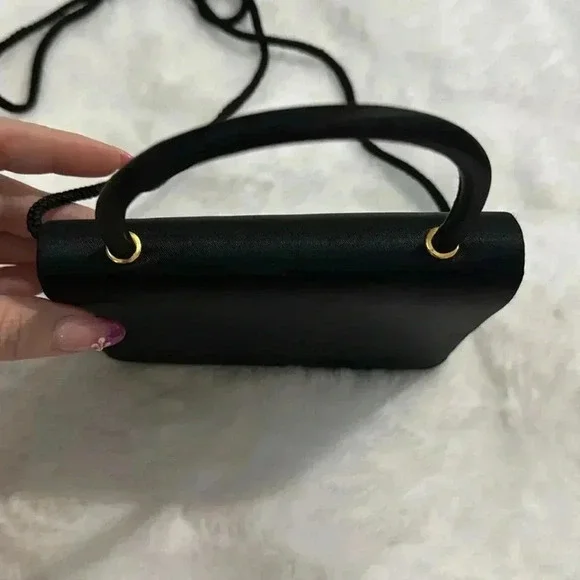 Vintage La Regale Black Evening Satin Mini Purse HandBag Crossbody Elegant Fun - Picture 6 of 16